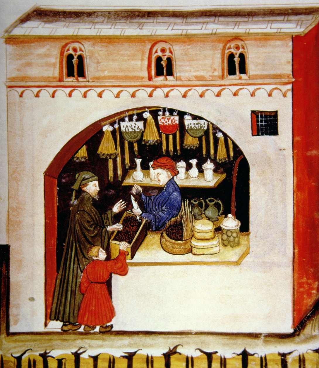 Nova 2644 fol.56r Sprzedaż suszonych winogron, od Tacuinum Sanitatis autorstwa Italian School