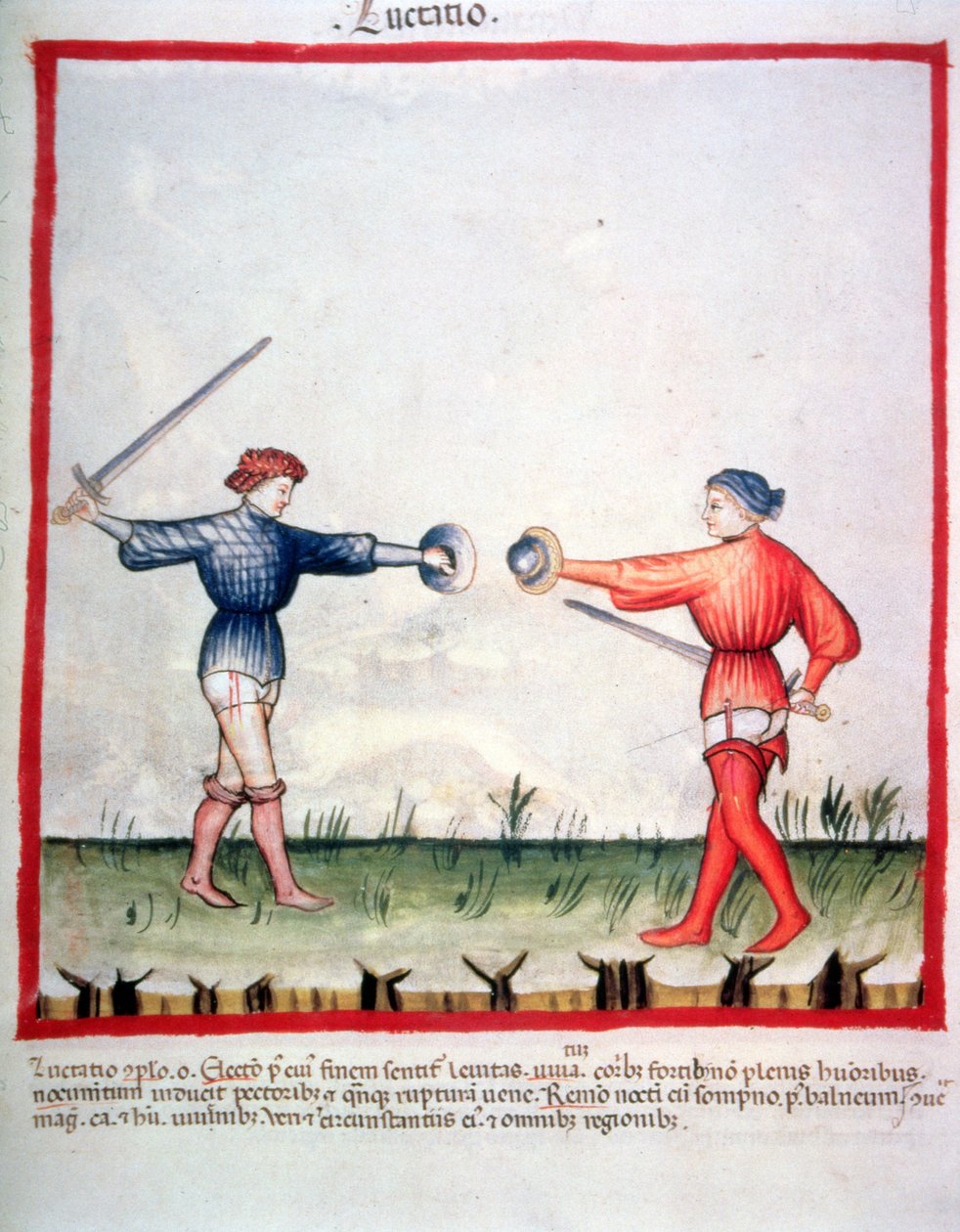 Nova 2644 fol.96v Szermierka, z Tacuinum Sanitatis autorstwa Italian School