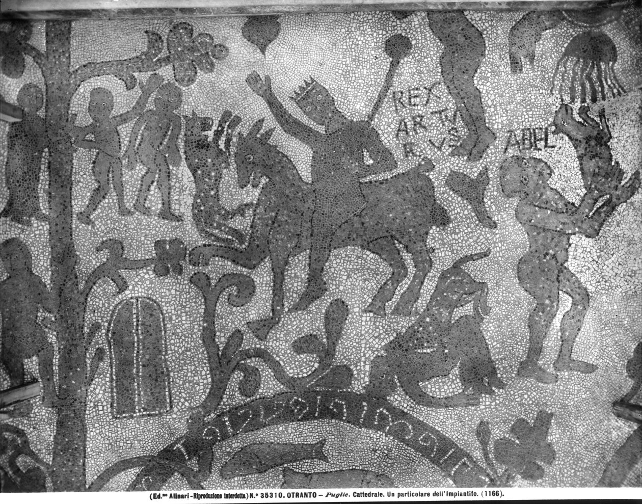 Bruk przedstawiający króla Artura, 1166 (mozaika) autorstwa Italian School