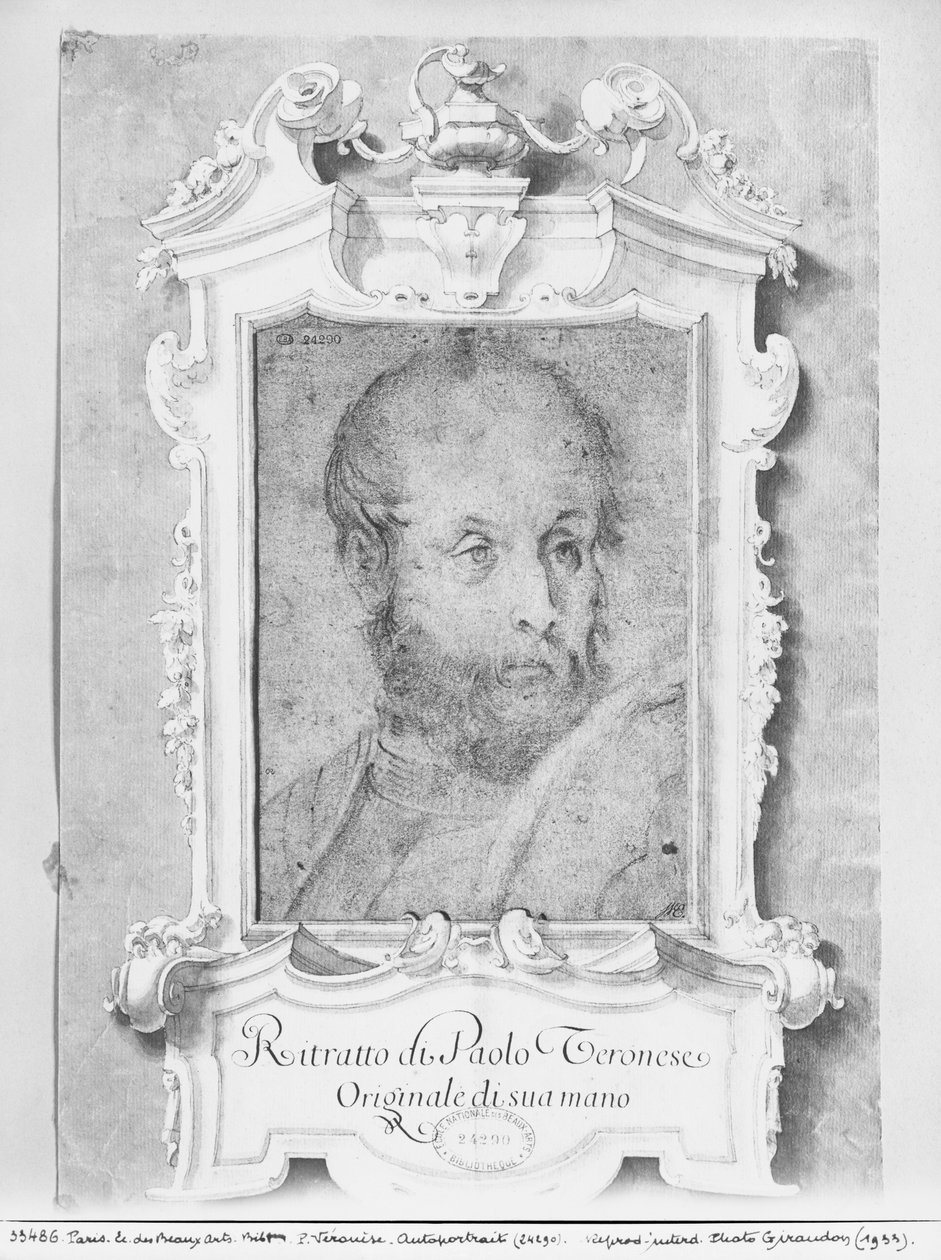Portret mężczyzny, o którym sądzi się, że jest Veronese (Paolo Caliari) (pierre noire na niebieskawym papierze) autorstwa Italian School