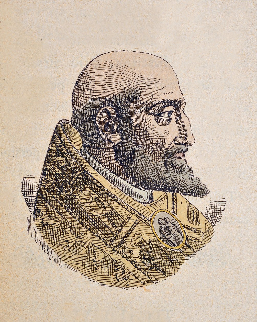 Portret papieża Klemensa VIII (Klementa lub Klemensa) (1592-1605), 1898 (rycina z późniejszym zabarwieniem) autorstwa Italian School