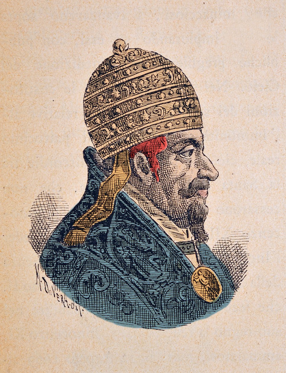 Portret papieża Klemensa X (Klementa lub Klemensa) (1670-1676), 1898 (rycina z późniejszym zabarwieniem) autorstwa Italian School