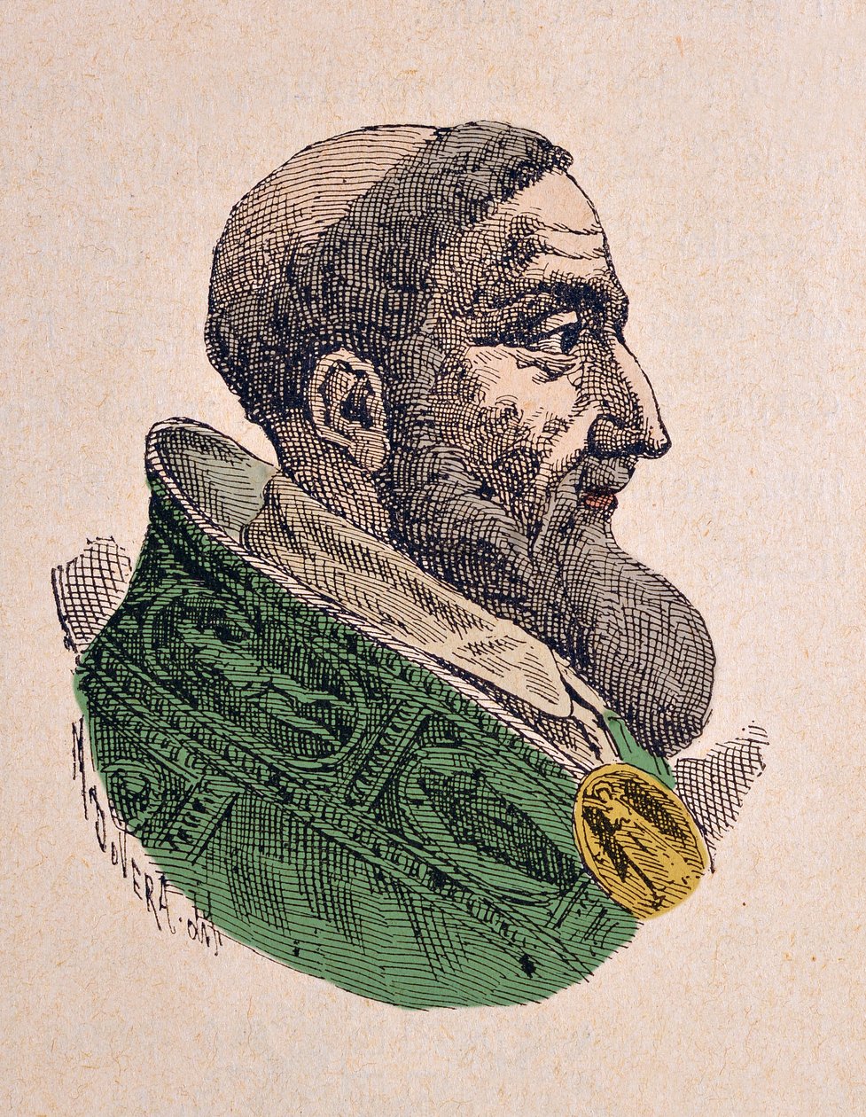 Portret papieża Innocentego IX (Innocenzo, Innocentius) (1591), 1898 (rycina z późniejszym zabarwieniem) autorstwa Italian School