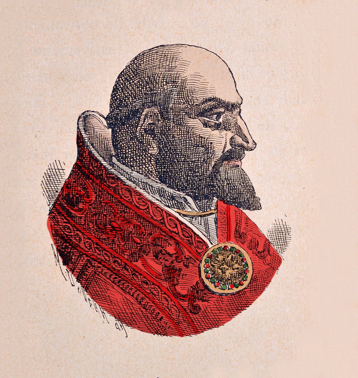 Portret papieża Pawła V (Paolo, Paulus lub Camillo Borghese) (1605-1621), 1898 (rycina z późniejszym zabarwieniem) autorstwa Italian School