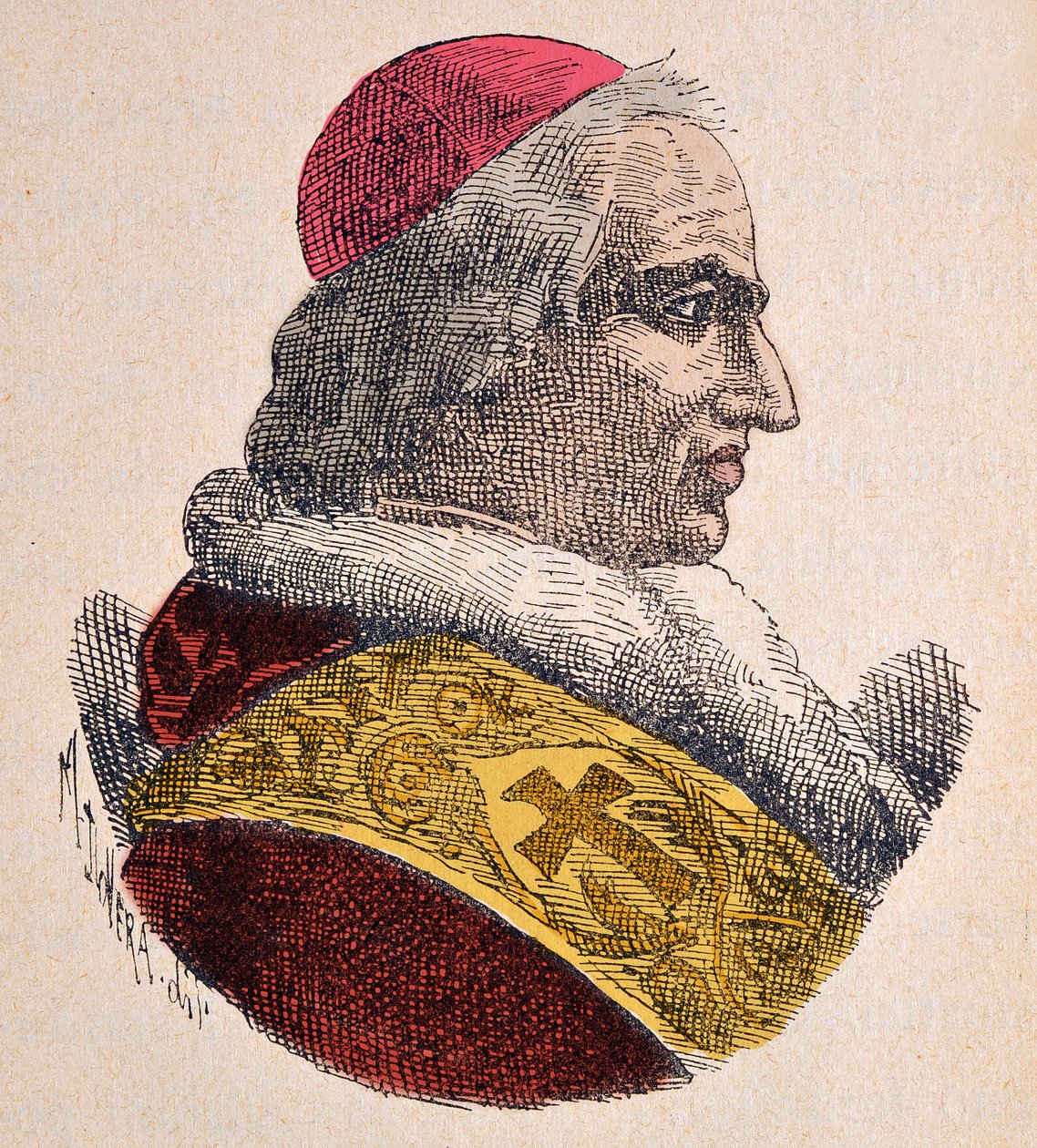 Portret Papieża Pie (Pius lub Pio) VIII (1829-1830) , 1898 (rycina z późniejszym zabarwieniem) autorstwa Italian School