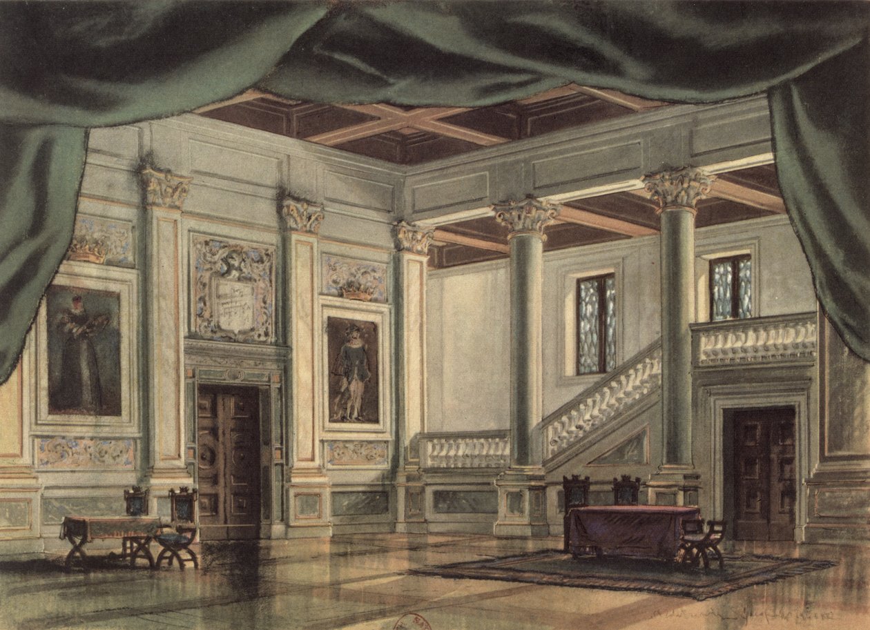 Scenografia do III aktu opery „Rigoletto” Giuseppe Verdiego (1813-1901) autorstwa Italian School