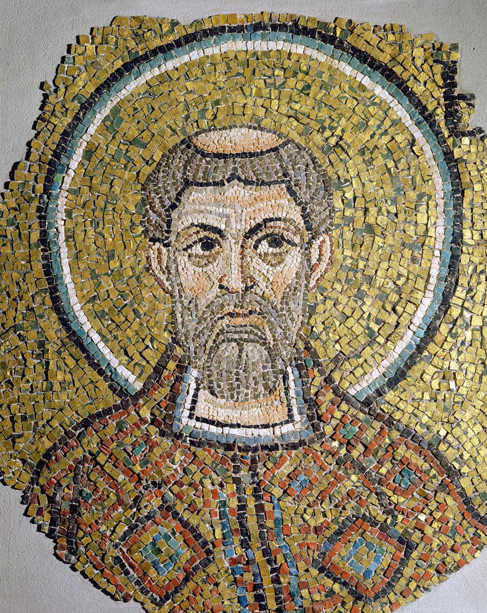 Św. Ursycyn: Fragment mozaiki z bazyliki Ursiana, dawnej katedry w Rawennie (mosiak) autorstwa Italian School