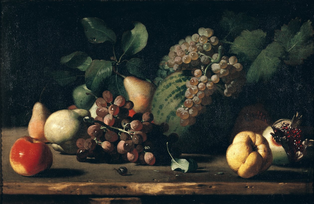 Martwa natura z winogronami i granatem autorstwa Italian School