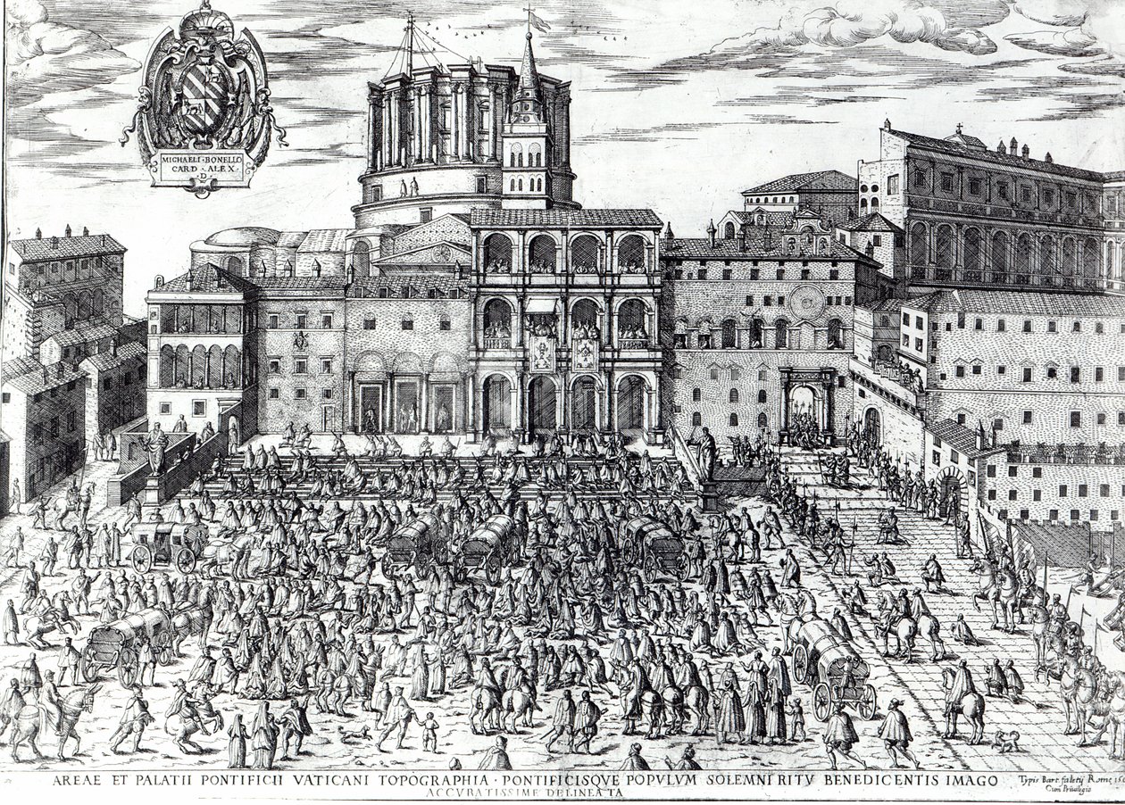 Błogosławieństwo papieża Piusa V na Placu św. Piotra ok. 1567 r. autorstwa Italian School