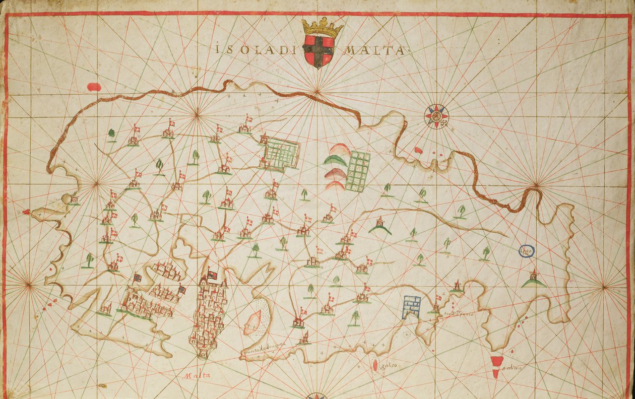 Wyspa Malta, z atlasu morskiego, 1646 (atrament na welinie) (zob. też 330943) autorstwa Italian School
