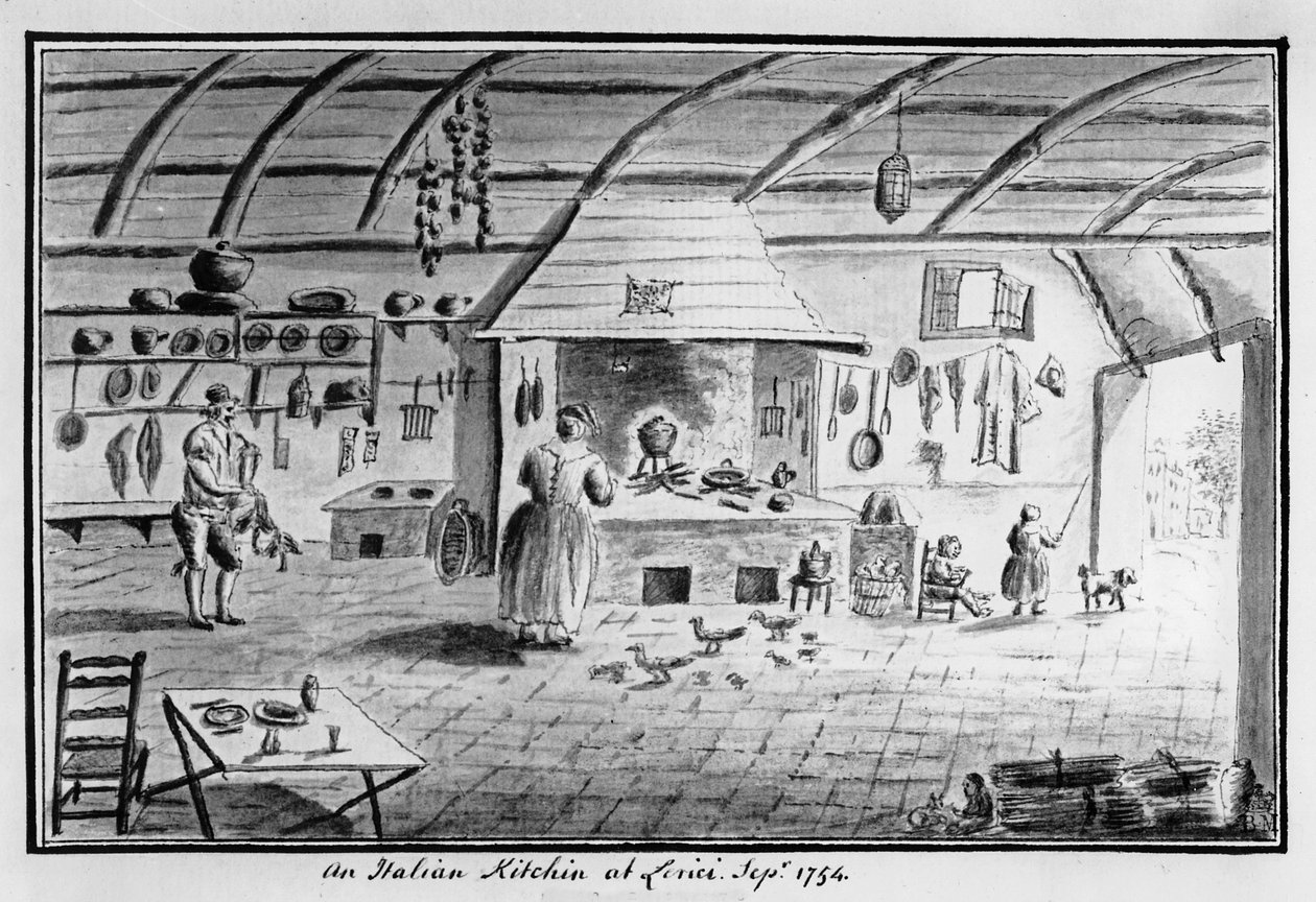 Widok włoskiej kuchni w Lerici, wrzesień 1754 (pióro i atrament) autorstwa Italian School