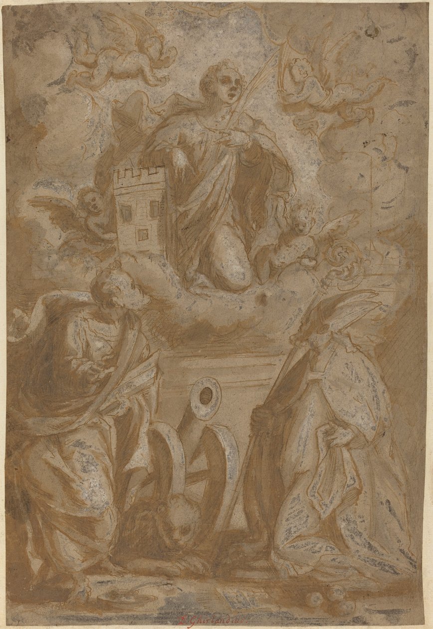 Święta Barbara w chwale ze świętymi Mikołajem i Hieronimem autorstwa Italian 16th Century
