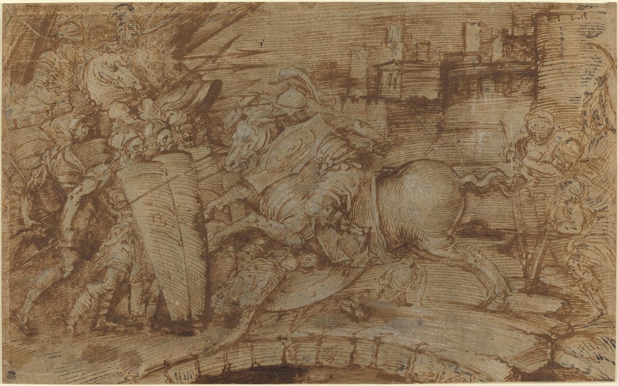 Horatius Cocles w obronie Rzymu autorstwa Italian 16th Century or Master of the Victoria and Albert Diableries