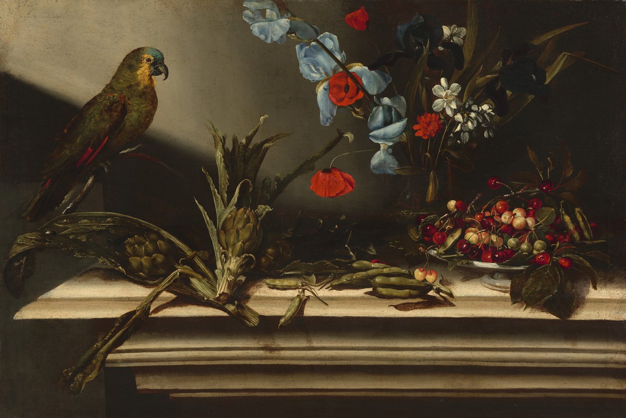 Martwa natura z karczochami i papugą autorstwa Italian 17th Century