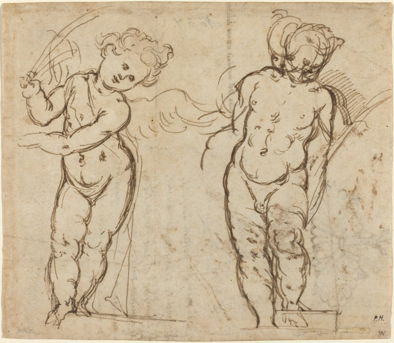 Dwa stojące Putti [odbyt] autorstwa Italian 17th Century