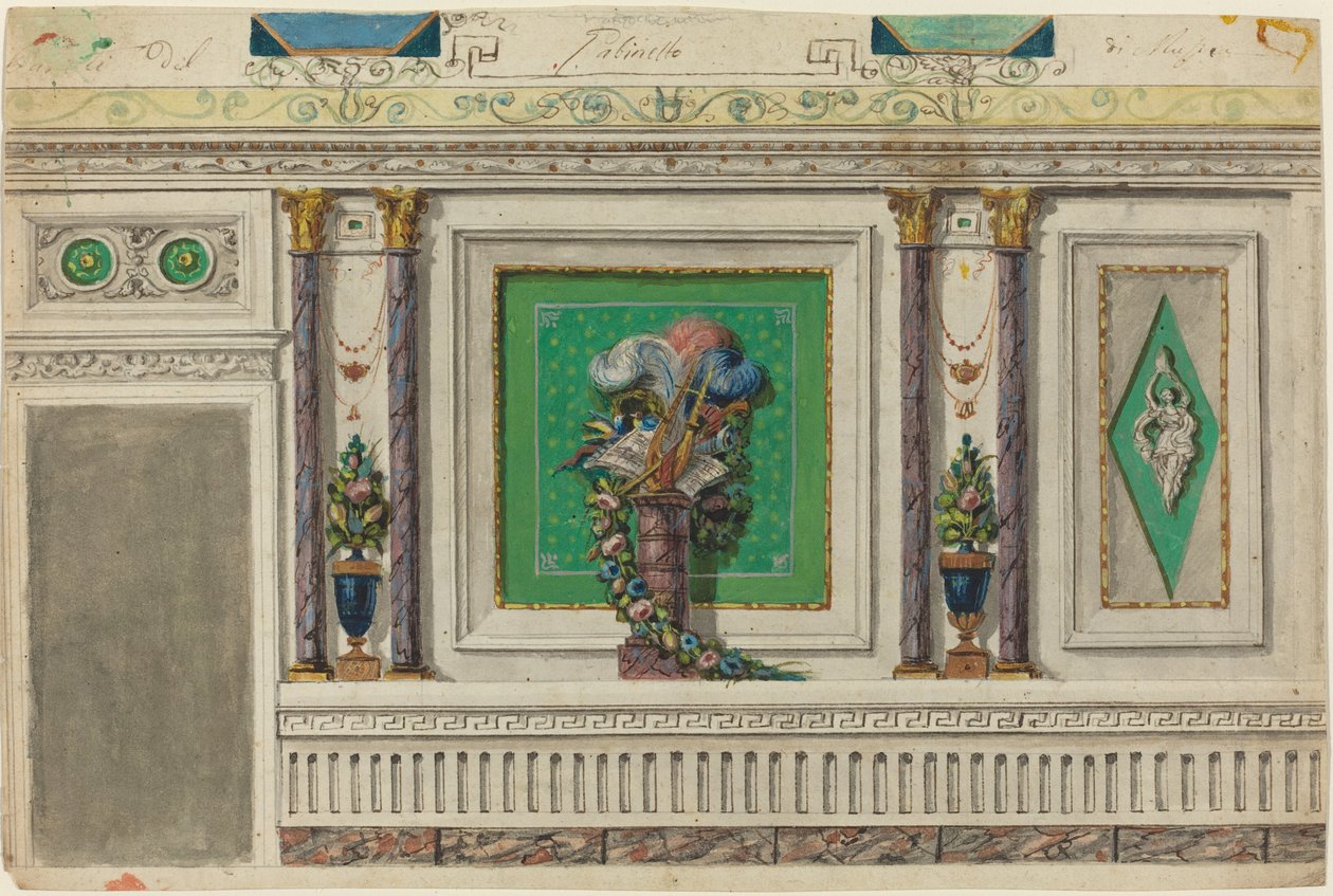 Projekt ściany sali muzycznej [recto] autorstwa Italian 18th Century