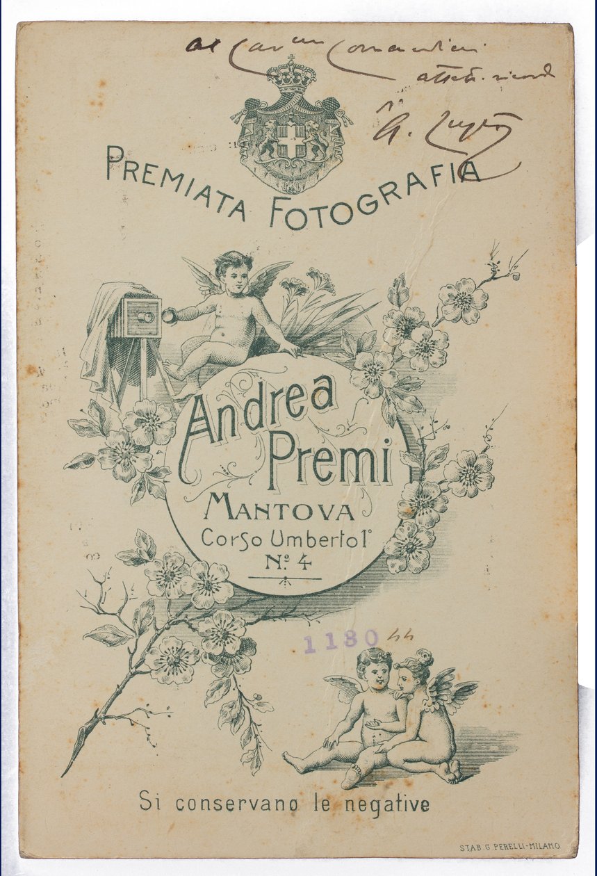 Tył pocztówki przedstawiającej malarza Albano Lugli autorstwa Italian Photographer