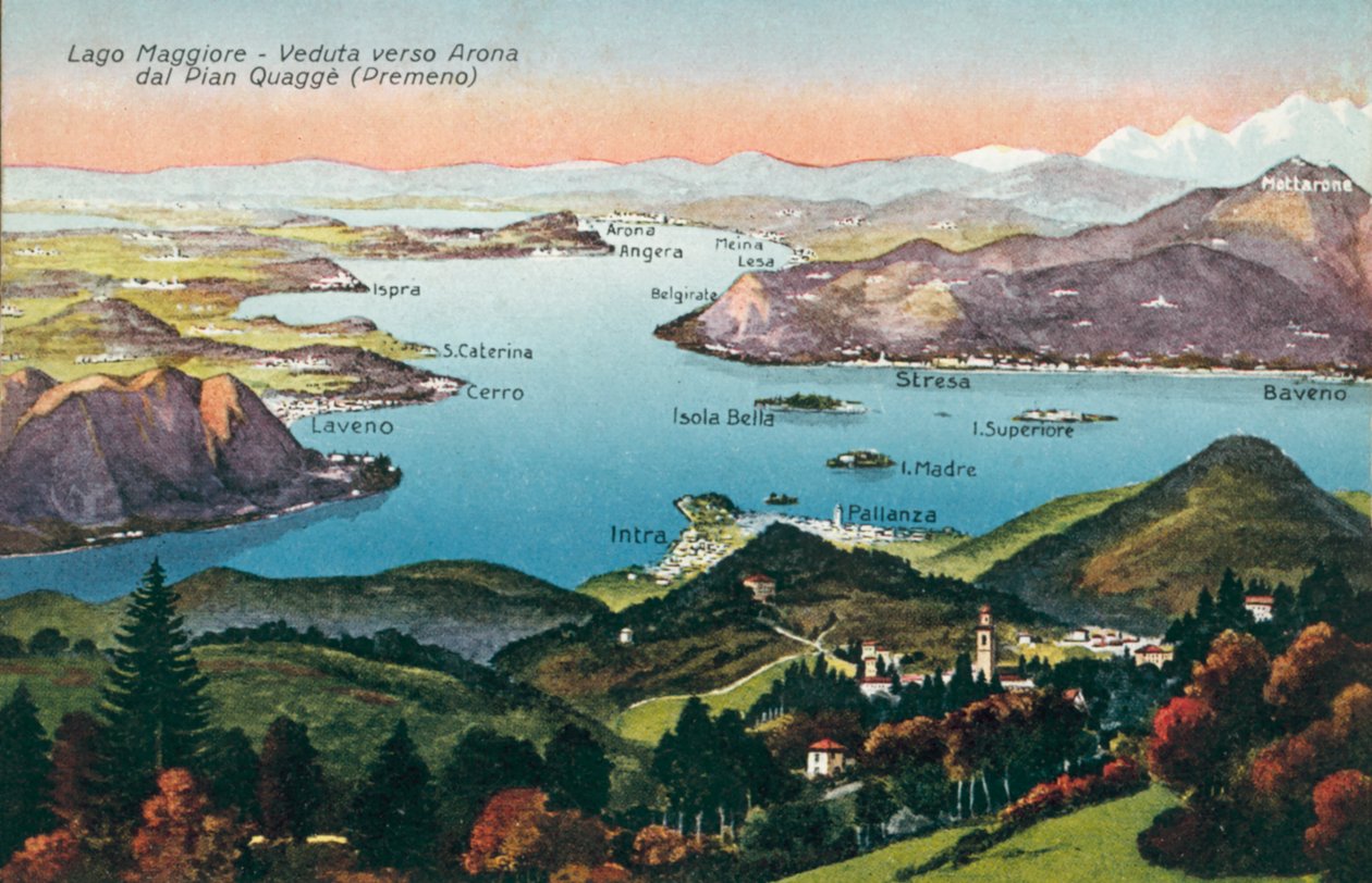 Jezioro Maggiore, widok w kierunku Arony z Pian Quagge, Premeno (zdjęcie kolorowe) autorstwa Italian Photographer