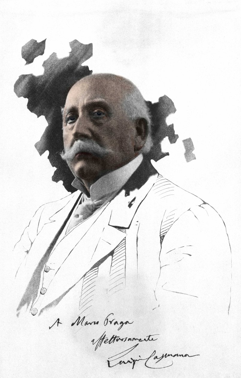 Portret Luigiego CAPUANY (1839-1915) włoskiego pisarza. Klej fotograficzny do rysunku z dedykacją autorstwa Marco Praga. mediolański . autorstwa Italian Photographer
