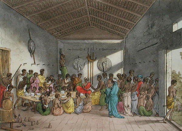 Bankiet w Abisynii, płyta 11 z „Le Costume Ancien et Moderne” Julesa Ferrario, wydana ok. 1820-30 (kolor lito) autorstwa Italian School