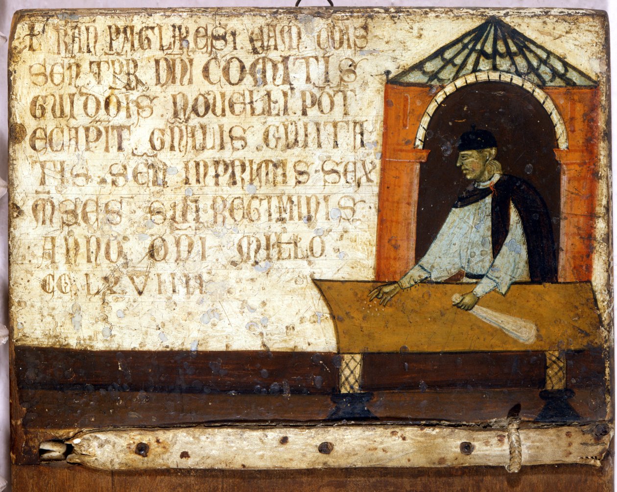 Camerlingual, reprezentujący płacenie podatków. Biccherna (okładka księgi rachunkowej miasta Sieny) z 1270 r. Archiwum Państwowe - Museo delle Tavolette de Biccherna, Siena. autorstwa Italian School