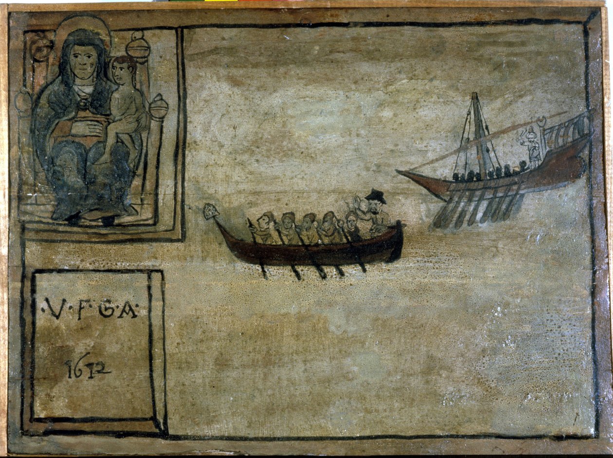 Barbarzyńska galera goni neapolitańską łódź. Ex voto de 1612 kościoła Madonna dell