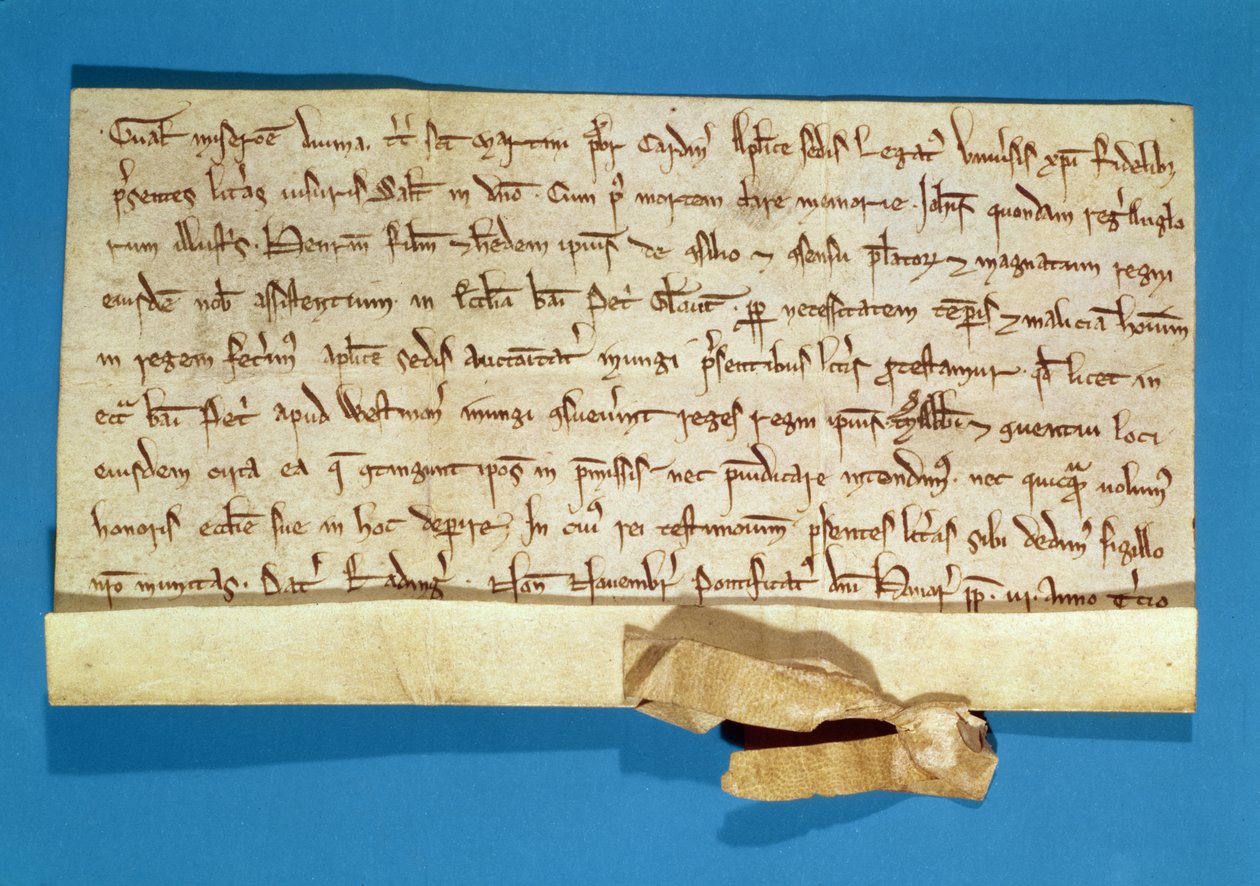 Formalny protest w sprawie namaszczenia Henryka III (1207-72) w Gloucester, napisany przez legata papieskiego, kardynała Gualo, 1218 autorstwa Italian School