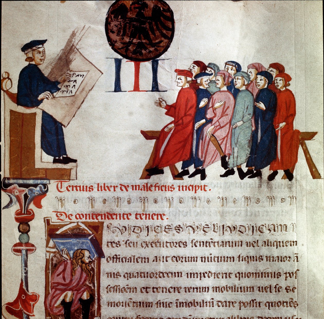 Człowiek posiadający moc zmontowane Szczegół. Miniatura zaczerpnięta z „”Breve Populi et Compagniarum Pisani Communis”” (Statuty Miasta Pizy) 1300-1308 Piza Archiwum Posągów autorstwa Italian School