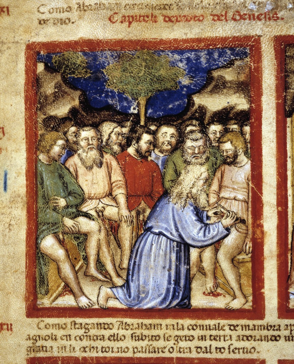 Abraham obrzezający Żydów, ilustracja z „Kodeksu Padewskiego” 1390-1400 autorstwa Italian School