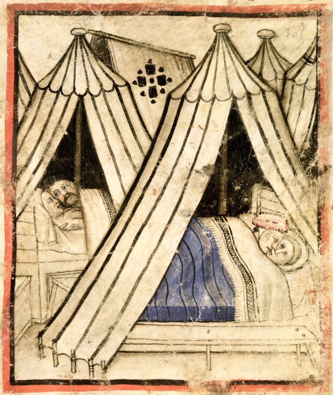 Dodaj 15277 f.51 Izraelici oddają się niemoralności seksualnej z Moabitkami w swoich namiotach, ok. 1350-99 (welum) autorstwa Italian School