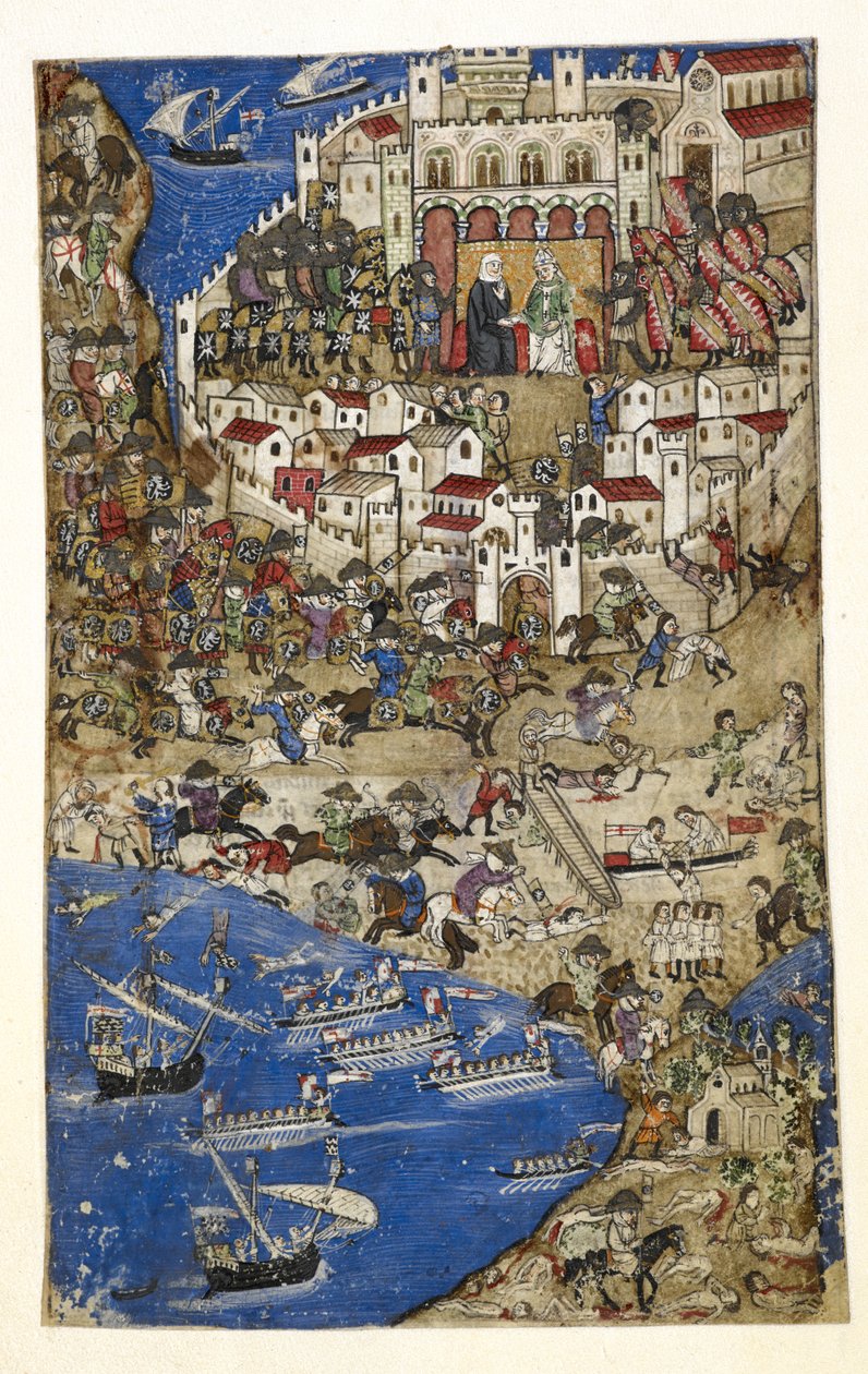 Dodaj 27695 f.5 Zdobycie Trypolisu w Syrii przez sułtana Egiptu w 1288 r., z Traktatu o imadłach (welum) autorstwa Italian School
