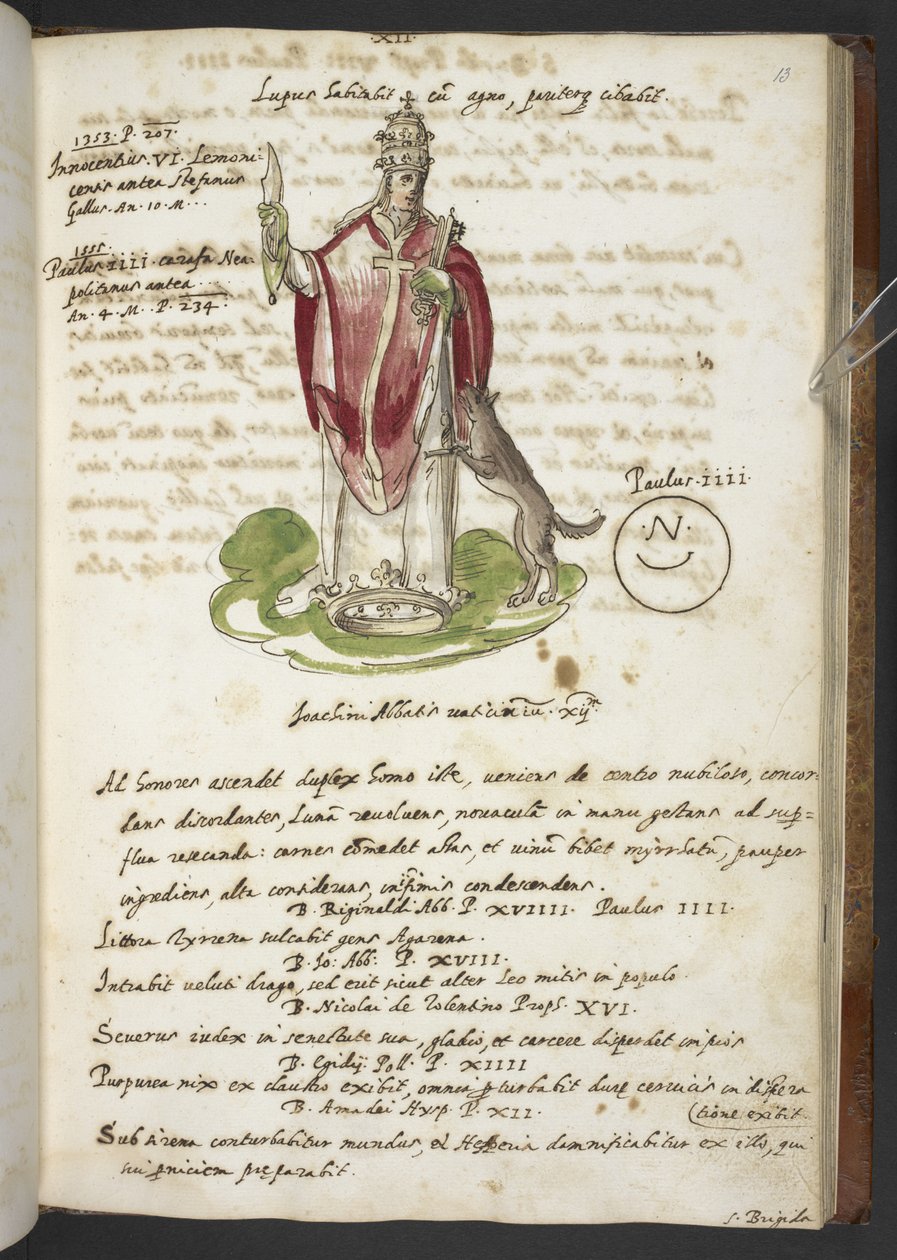 Dodaj MS 17432 „Proroctwa i obrazy piętnastego papieża, autorstwa Joachima z Fiore…” (tusz i kolor na papierze) autorstwa Italian School