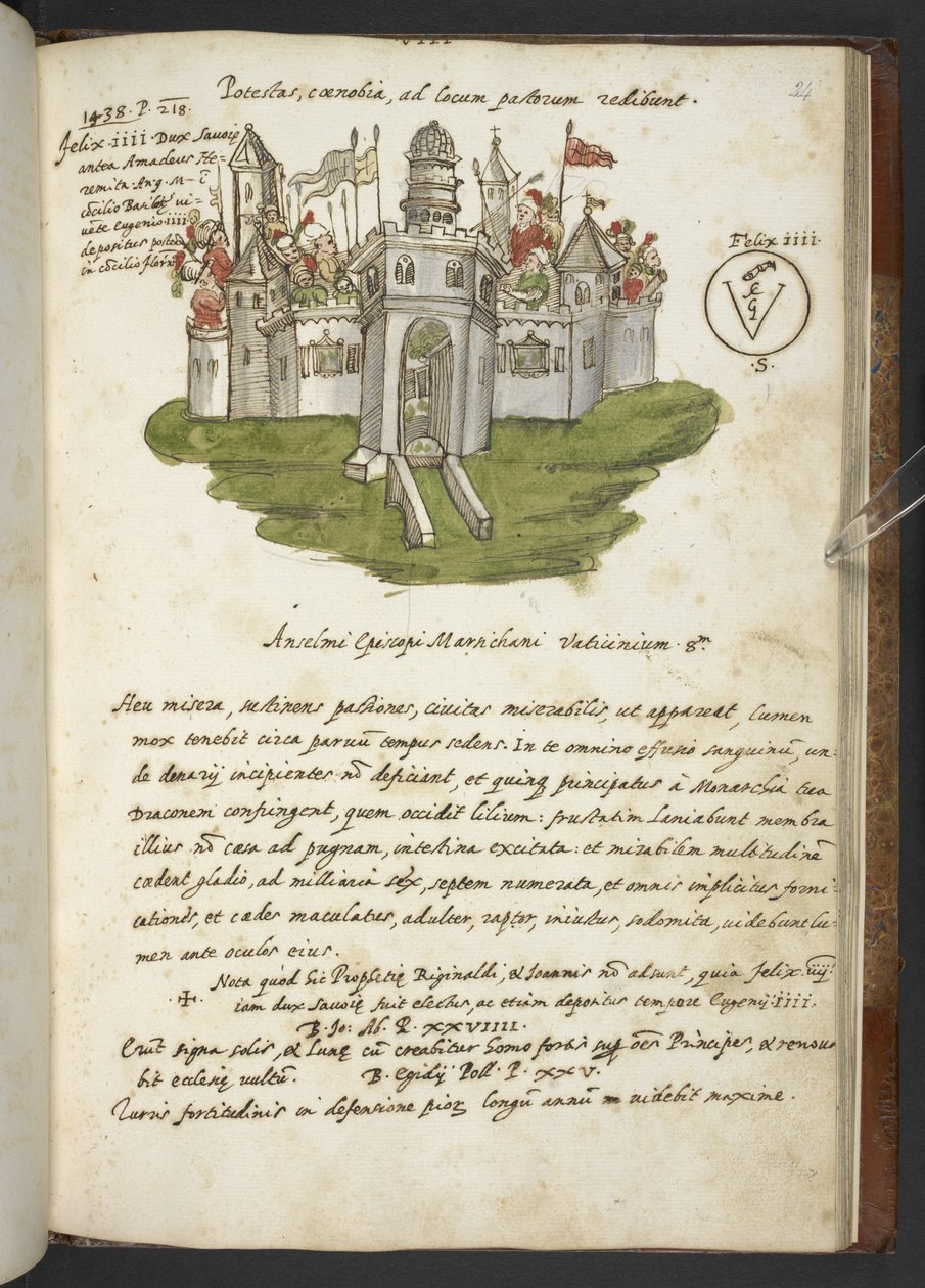 Dodaj MS 17432 „Proroctwa i obrazy piętnastego papieża, autorstwa Joachima z Fiore…” (tusz i kolor na papierze) autorstwa Italian School