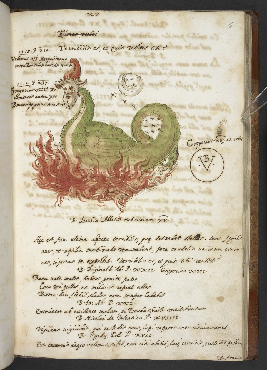 Dodaj MS 17432 „Proroctwa i obrazy piętnastego papieża, autorstwa Joachima z Fiore…” (tusz i kolor na papierze) autorstwa Italian School