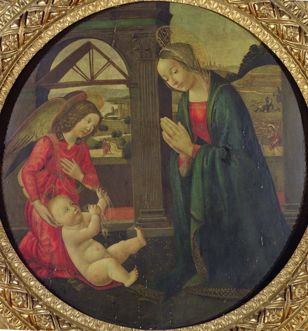 Adoracja Dzieciątka (olej na panelu) autorstwa Italian School