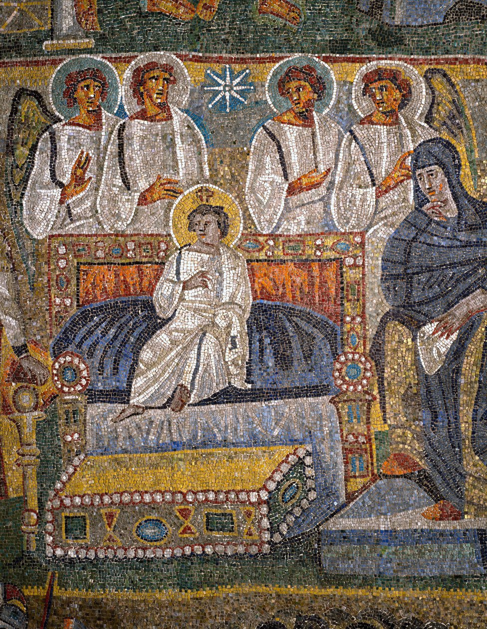 Pokłon Trzech Króli, fragment Chrystusa w otoczeniu aniołów (mozaika) autorstwa Italian School