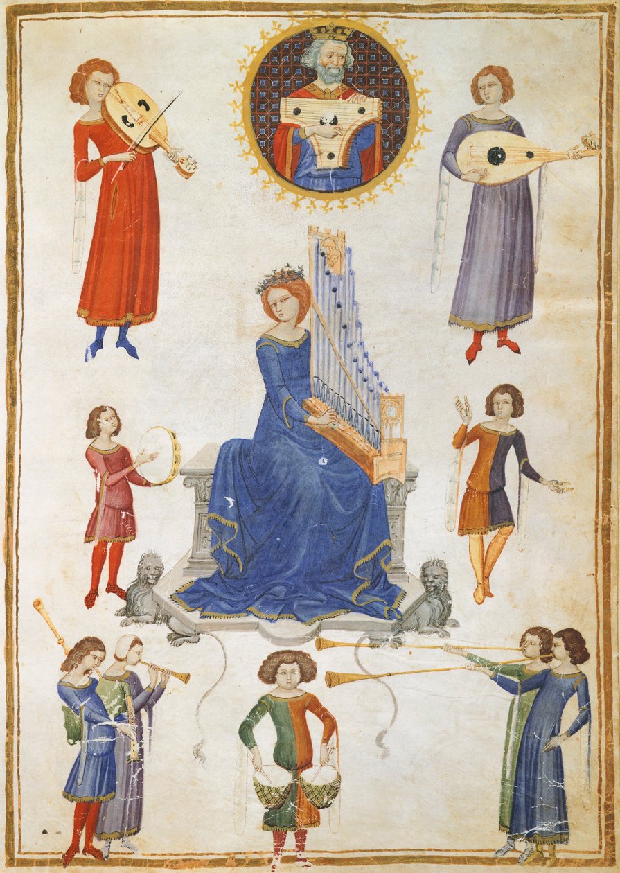 Alegoria muzyki, rękopis V A folio 27 z The Music Institute autorstwa Severina Boezio autorstwa Italian School
