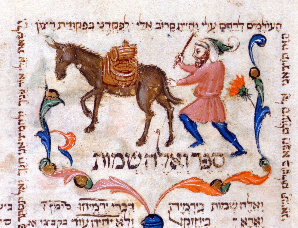 Kupiec oliwy podróżujący po Toskanii, ilustracja z Tory, 1398 autorstwa Italian School