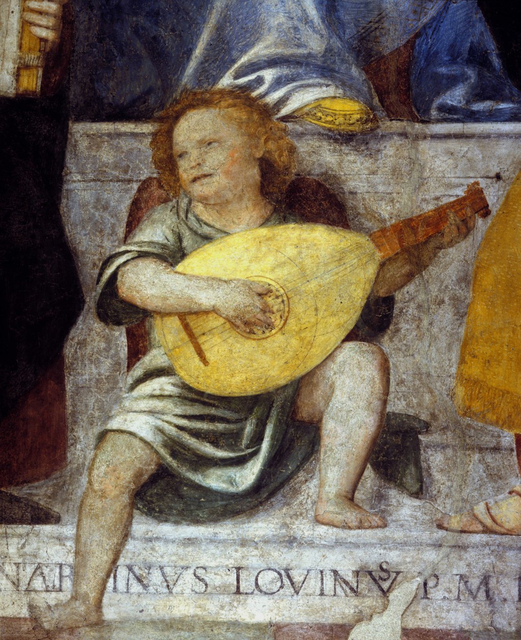 Anioł muzyk grający na lutni. Fragment fresku z XVII wieku z kościoła w Mediolanie. autorstwa Italian School