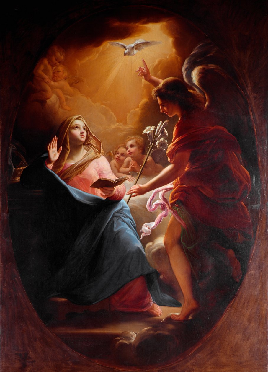 Anonimowy obraz Zwiastowania XVII-wiecznego Rzymu, Chiesa del Sacro Cuore autorstwa Italian School