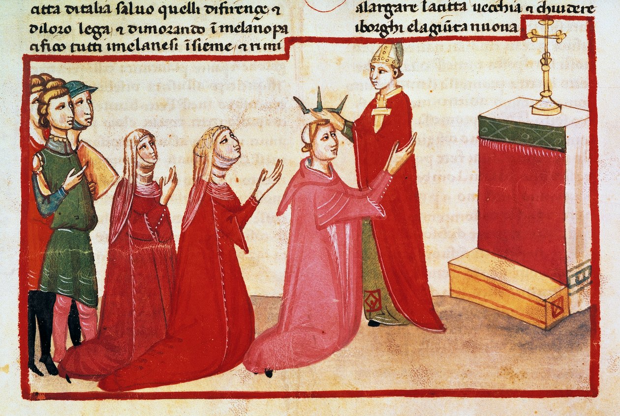 Arcybiskup Mediolanu koronuje Henryka VII i jego żonę autorstwa Italian School