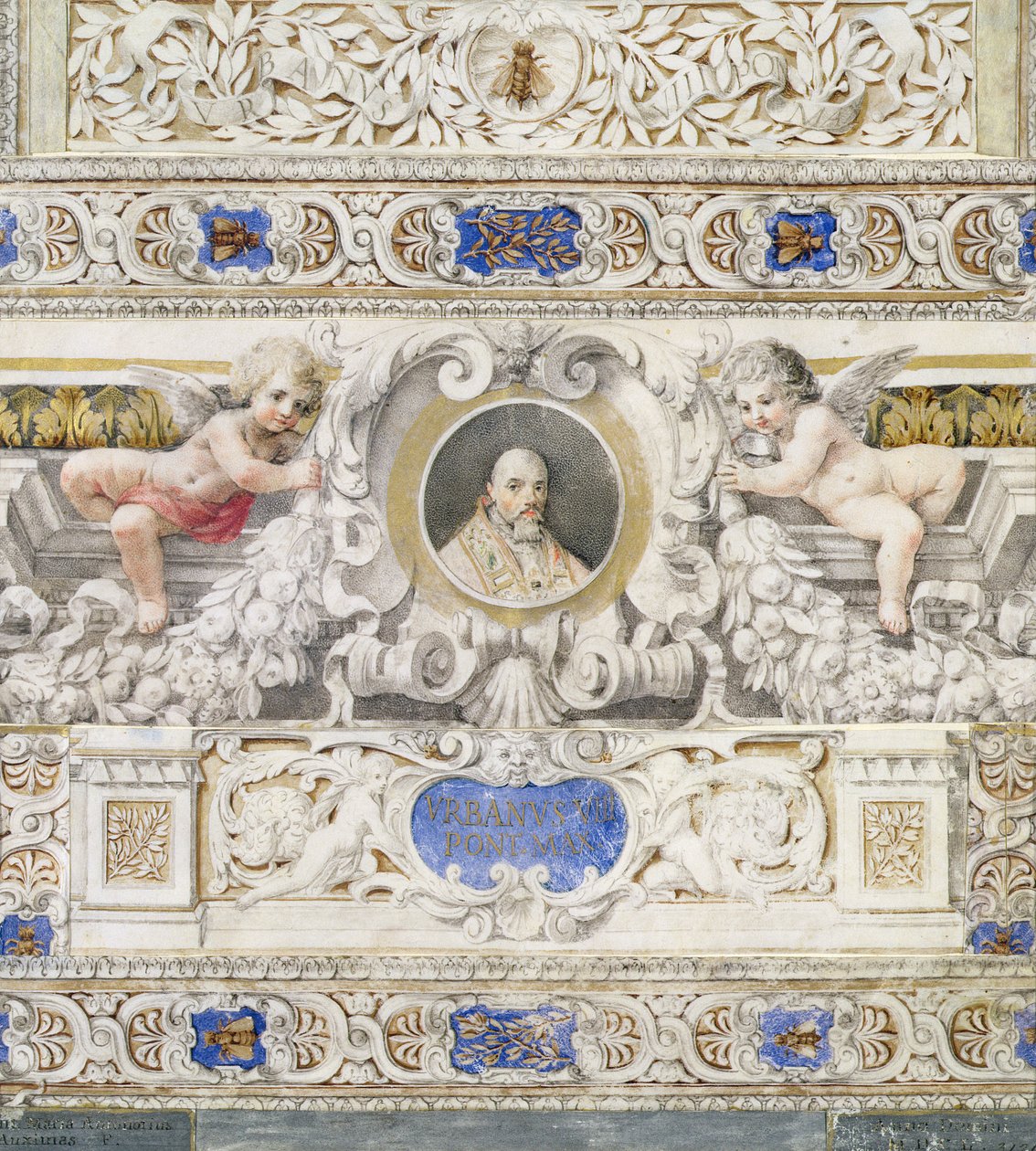 Schemat architektoniczny z portretem papieża Urbana VIII (1568-1644) w kartuszu prawdopodobnie XVII w. (wc) autorstwa Italian School
