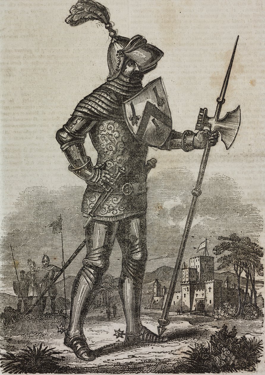 Zbroja z epoki króla Anglii Henryka V, ilustracja z „Teatro Universale...” autorstwa Italian School