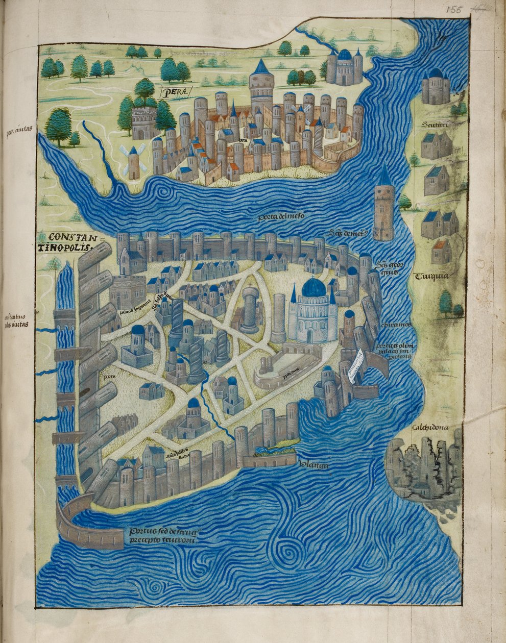 Arundel 93 fol.155 Mapa Konstantynopola i Pery, z 