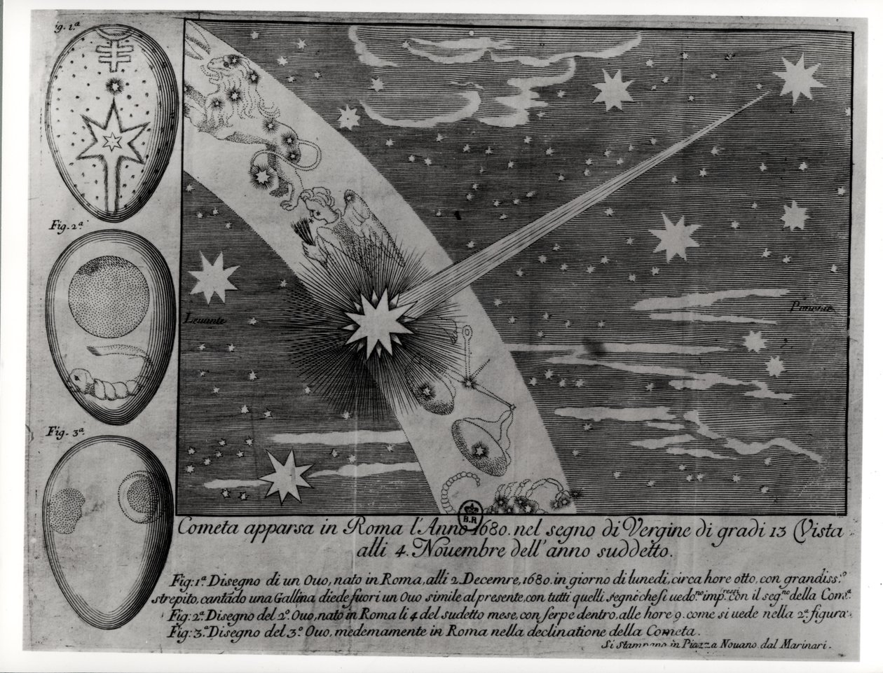 Schemat astrologiczny komety, która pojawiła się w Rzymie w okresie Panny i pozostała widoczna do listopada 1680 r. autorstwa Italian School