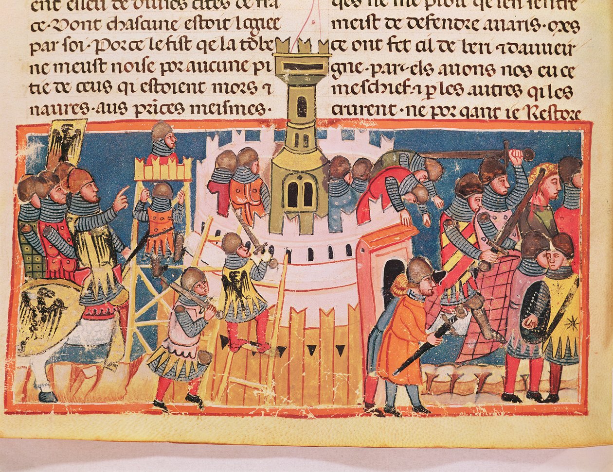 Atakowanie fortu, z „Le Vite di Dodici Cesari” Gajusza Swetoniusza Tranquillus (ok. 75-150) (na welinie) autorstwa Italian School