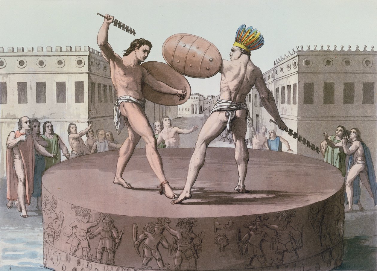 Wojownicy Azteków w walce na Cuauhxicalli, ok.1820 autorstwa Italian School