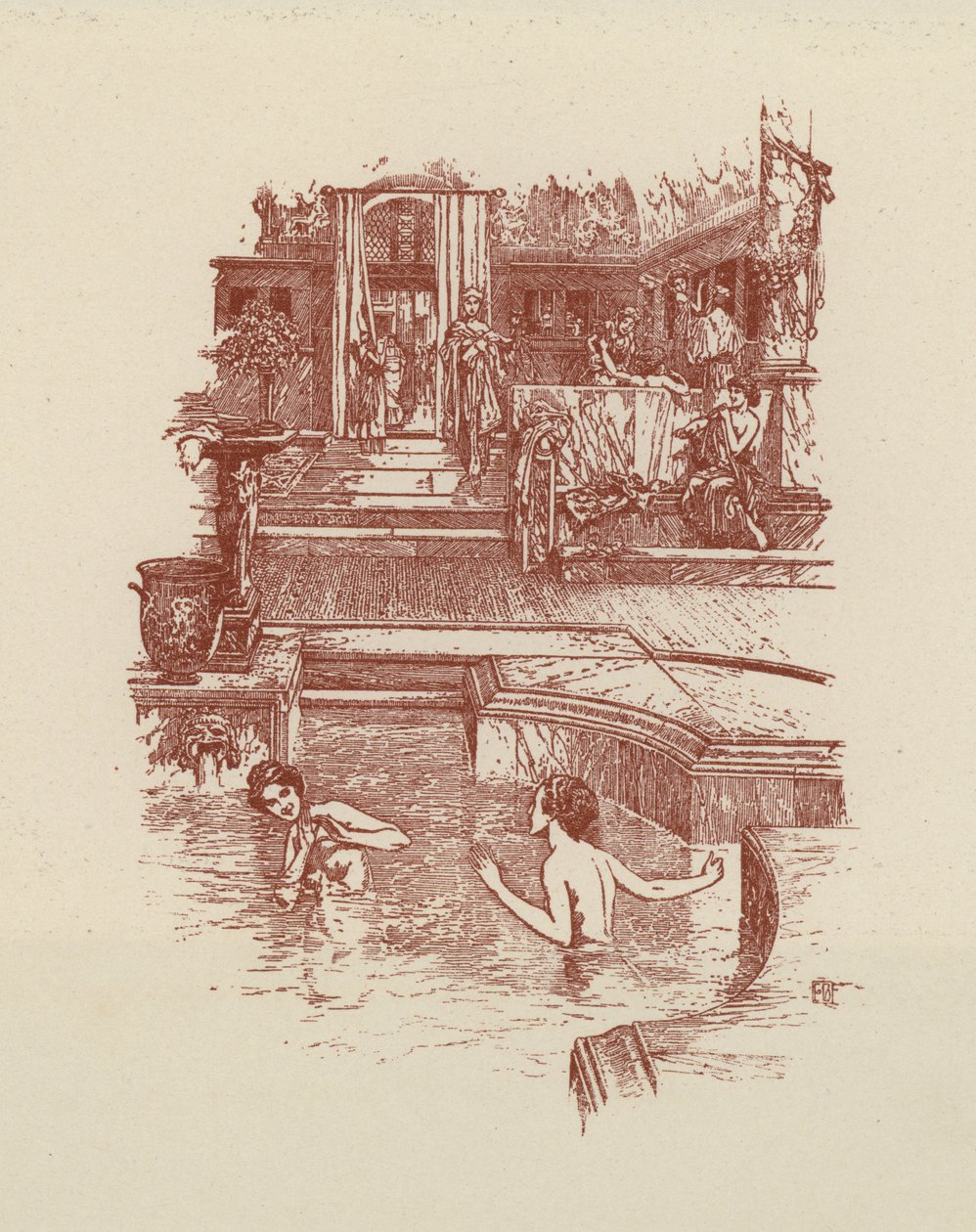 Łaźnia rzymska (litografia) autorstwa Italian School