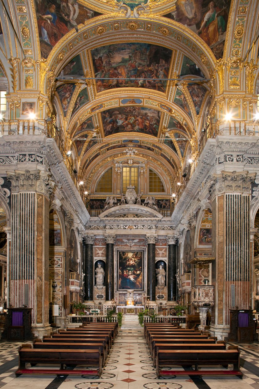 Sztuka barokowa: widok wnętrza kościoła jezuickiego pod wezwaniem Najświętszego Imienia Jezus (chiesa del Gesu) w Rzymie autorstwa Italian School