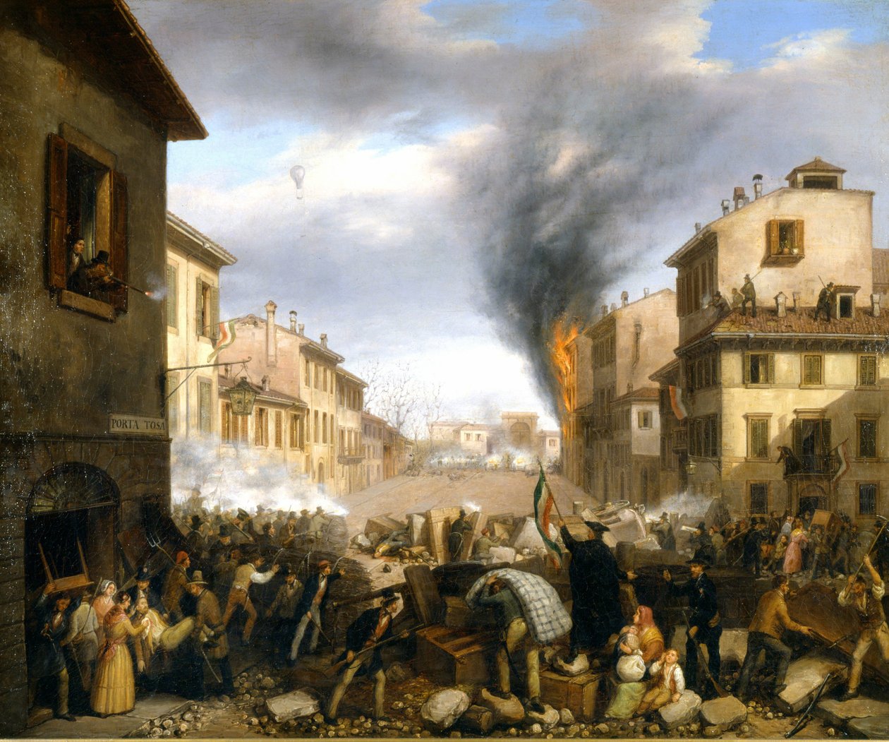 Barykada przy Bramie Tosa, Mediolan, 22 marca autorstwa Italian School